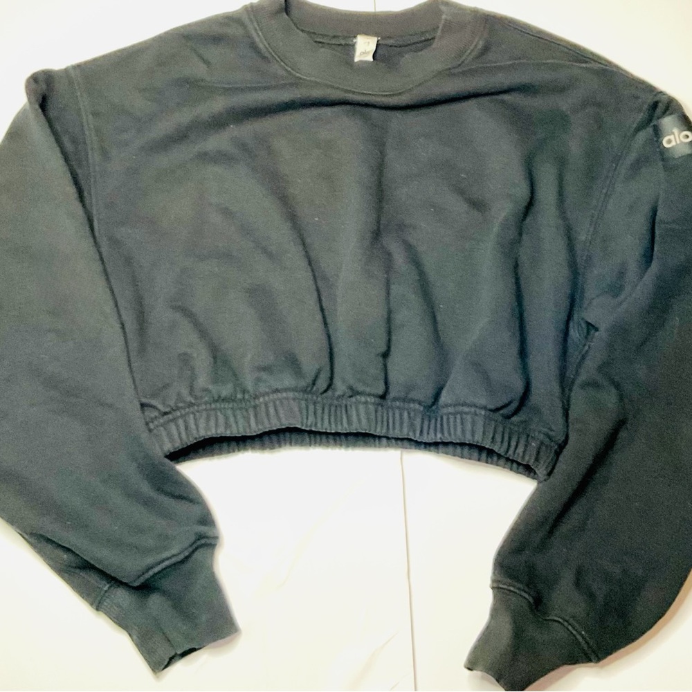 Alo Yoga Devotion Cropped Crewneck Sweatshirt Black (Logo Patch)